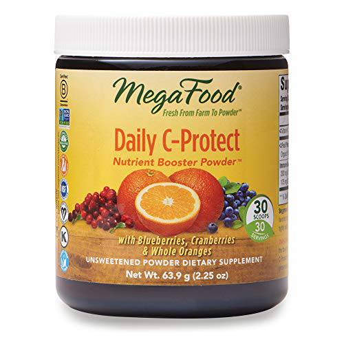 MegaFood Daily C-Protect Booster Powder - Immune Support Nutritional Supplement - Drink Mix with Vitamin C & More - Gluten Free, Vegan & Made without Dairy & Soy - 2.25 Oz (30 Servings)