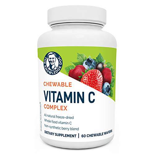 Dr. Berg’s 100% Natural Vitamin C Complex - Clean Ingredients (No Synthetics from a Lab) - Real Chewable Vitamin C from Berries - Whole Food, Non-GMO Vitamin C Chewable - 60 Wafers
