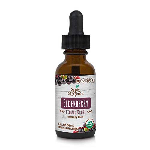Super Organics Organic Elderberry Liquid Drops | Non-GMO, Gluten Free, Kosher, & Vegan, 1 Fl Oz