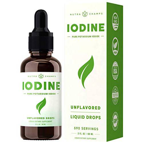 Iodine Drops (1-2 Year Supply) Vegan Liquid Iodine Supplement Solution - Supports Thyroid Health, Hormones & Weight - Tasteless, Higher Absorption Than Tablets - Iodine Tincture 590 Servings