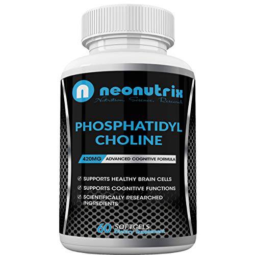 PhosphatidylCholine Supplement from Soy Lecithin Nootropic Complex Support Brain Cells & Cognitive Functions Infused with Premium Phosphatidylcholine 420MG Advanced Formula 60 Softgels by Neonutrix