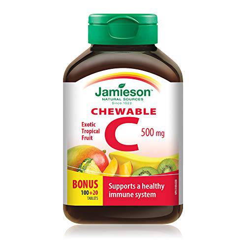 Jamieson Chewable Vitamin C 500 mg Exotic Tropical Fruit, 120ct, Imported from Canada}