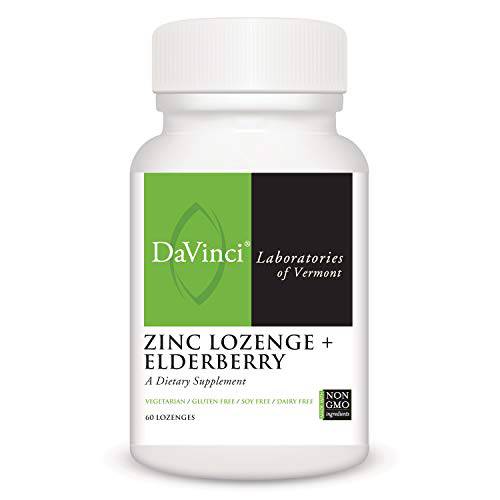 DAVINCI Labs Zinc Lozenge + Elderberry - Zinc Supplement to Support The Immune System, Healthy Lungs and Throat Tissues* - with Vitamin D3, Zinc, Elderberry and More - Lemon Flavor - 60 Lozenges