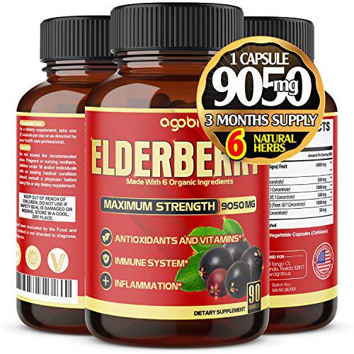 agobi Maximum Strength Elderberry Capsules 9050 mg - Daily Immune and Antioxidant Support - 3 Months Supply.*
