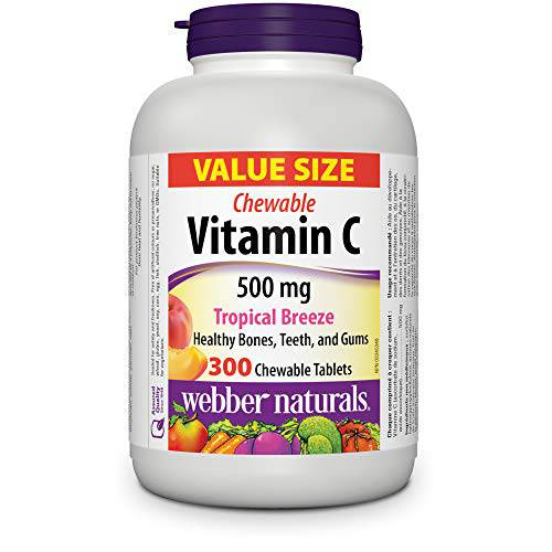 Webber Naturals Vitamin C Chewable 500 mg, Tropical Breeze, 300 Chewable Tablets