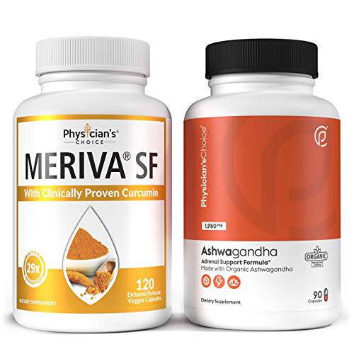 Physician’s CHOICE Meriva Curcumin 500 - Clinically Proven 29x Better Absorption + Ashwagandha 1950mg Organic Ashwagandha