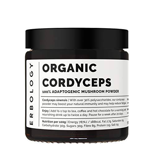 100% Organic Cordyceps Mushroom Powder 1.8 oz - 48% Beta-glucans - Energy and Performance - Cordyceps Sinensis - Small Batch - Sustainably Grown in Europe - Vegan - Non-GMO - No Added Fillers