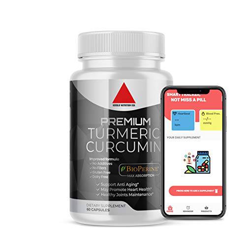Turmeric Curcumin with BioPerine 95% Curcuminoids with Black Pepper for Best Absorption, Made in USA, Natural Immune Support, Turmeric Supplement Pills - 60 Capsules