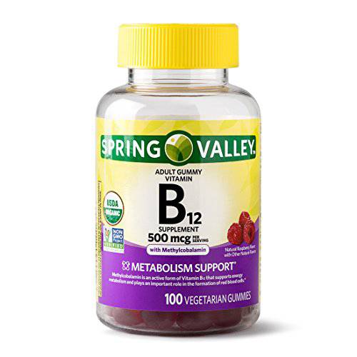 Spring Valley Adult Gummy Vitamin B12, Metabolism Support, Natural Fruit Flavor, 100 Gummies