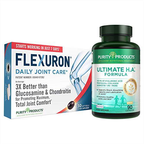 Flexuron Joint Formula + Ultimate HA by Purity Products - Flexuron (Krill Oil, Low Molecular Weight Hyaluronic Acid, Astaxanthin) - Ultimate H.A. (BioCell Collagen, Quercetin, Hyaluronic Acid + More)