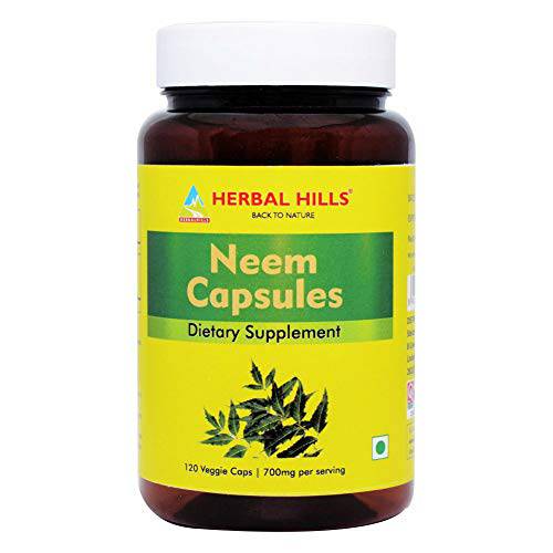 Herbal Hills Neem Capsules 120 Vegie Capsules Neem Leaf Azadirachta Indica 700 mg Powder and Extract Blend in a Capsule