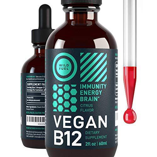 Vegan Vitamin B12 Liquid Drops by Wild Fuel - Supports Production of Cells, Energy and Mood - High-Potency One-Dropper Per Day Vitamin B12 Sublingual Supplement - 5,000mcg, 2 Ounce