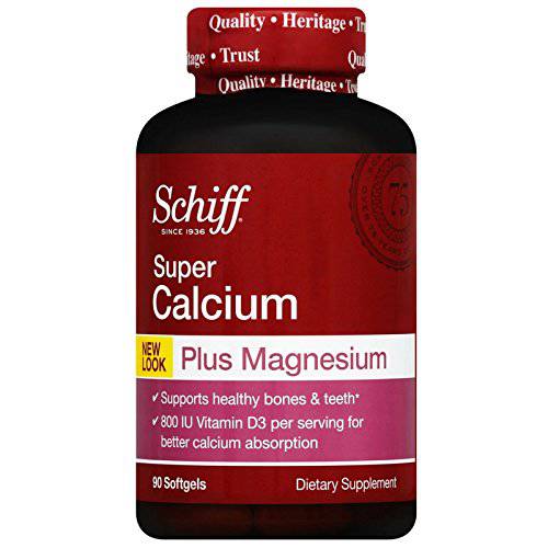 Schiff Calcium Carbonate Plus Magnesium with Vitamin D3 800 IU, Calcium Supplement, 90 ct (Pack of 3)
