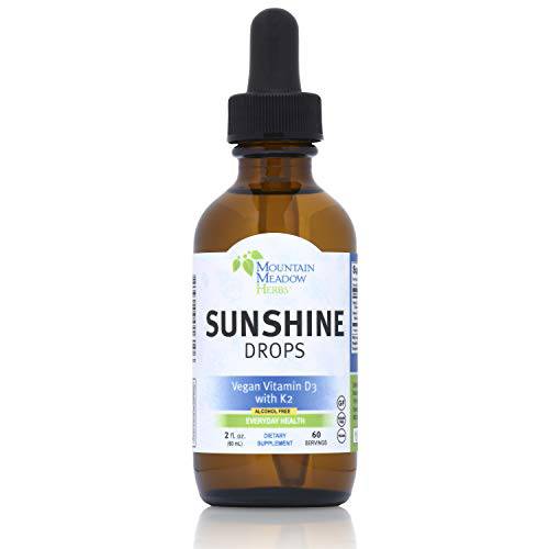Mountain Meadow Herbs Sunshine Drops | Vegan Vitamin D3 Booster for Healthy Bones & Teeth | Ideal Winter Supplement | Tincture 2oz