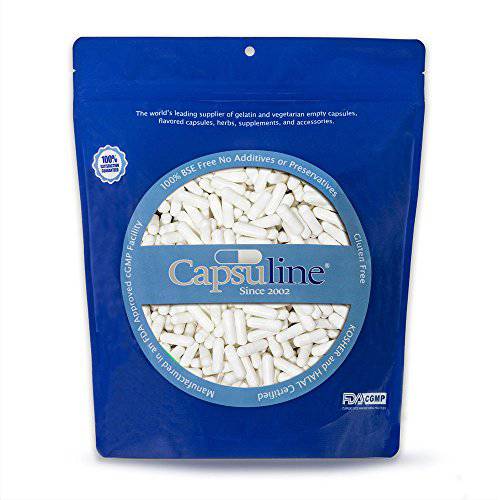 Capsuline Size 000 - Colored White Empty Gelatin Capsules - 1000 Count - Empty Gel Pill Capsules - DIY Pure Bovine Pill Capsule Filling - Empty Caps - Kosher and Halal Certified - Non-GMO Certified