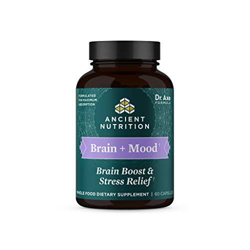 Ancient Nutrition Stress Relief and Brain Supplement, Brain and Mood, Made with Ashwagandha, Lion’s Mane to Help Reduce Stress, Gluten Free, Paleo and Keto Friendly, 60 Capsules