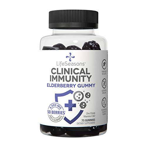 LifeSeasons Clinical Immunity - Elderberry Gummy - Supports Healthy Immune Cell Function - Black Elderberry & Zinc - 75 Gummies