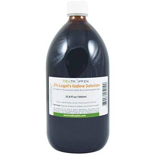 2% Lugols Iodine Solution | 33.8 Fl Oz - 1000 ml | Made with 2 Percent Iodine and 4% Potassium Iodide | Glass Bottle | Lugol’s Solution | Heiltropfen®