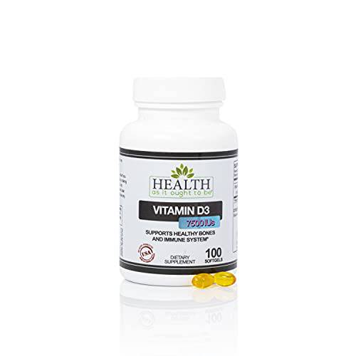 Vitamin D-3 7500 IUs - 100 Softgels Physician Formulated Supports Healthy Bones and Immune System