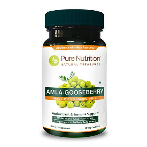 Pure Nutrition Amla Extract 1000mg. ( Equivalent to 8000mg Amla Fruit Powder ) Non GMO | 60 Veg Caps.