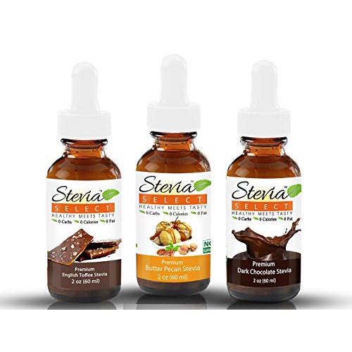 Stevia Drops Butter Pecan, Chocolate, & English Toffee Stevia Keto Coffee Sugar-Free Stevia Flavors Bundle (3) Pack