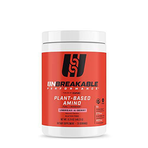 GNC Unbreakable Performance Plant-Based Amino | Fuel + Recover, Banned Substance Free | Unbreak-A-Berry | 25 Servings