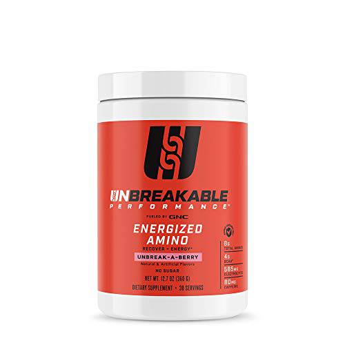 GNC Unbreakable Performance Energized Amino | Recover + Energy, No Sugar, Banned Substance Free | Unbreak-A-Berry | 30 Servings