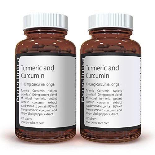1100mg Turmeric and Curcumin - 360 Tablets (2 Bottles) x 1100mg - 95% Curcumin - 1000mg Turmeric Root Extract - with 5mg Black Pepper Extract for 300% Increased Absorption