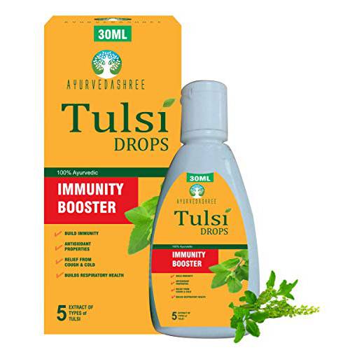 AYURVEDASHREE Tulsi Drops Natural Immunity Booster 30 ML Pack - Certified 5 Different Rare Tulsi, Holy Basil Drops 30 ML