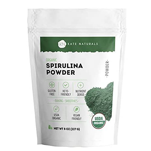 Kate Naturals Organic Spirulina Powder 12 oz All-Natural Vegan, Non-GMO, Gluten-Free & Organic Nutrient Dense Superfood Supplement with Protein & Essential Vitamins & Minerals.