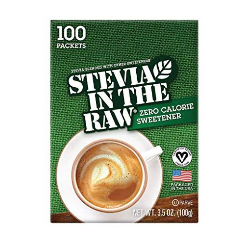 Stevia In The Raw, Plant Based Zero Calorie Sweetener, Sugar Substitute, Sugar-Free Sweetener for Coffee, Hot & Cold Drinks, Suitable For Diabetics, Vegan, Gluten-Free, 100 Count Packets (Pack of 1)