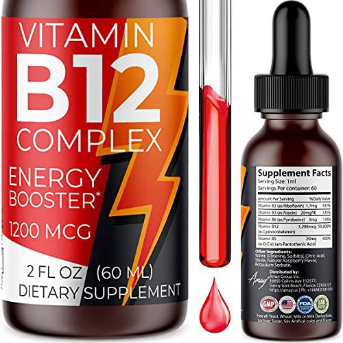 Vitamin B Complex Liquid Sublingual Vegan Drops - Premium Supplement for Stronger Hair Skin & Nails Vitamin b12 b6 b5 b3 & b2 Fast Absorption Natural Energy Boost, Immune System & Mental Focus Support
