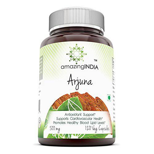 Amazing India Arjuna Extract- 500 Mg, 120 Veggie Capsules (Non-GMO) - Antioxidant Support - Supports Cardiovascular Health - Promotes Healthy Blood Lipid Level