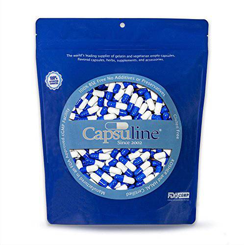 Capsuline Colored Size 000 Empty Gelatin Capsules Blue/White 5000 Count