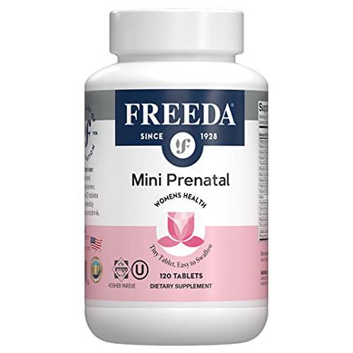 FREEDA Mini Prenatal Vitamin - Kosher Prenatals -Tiny Easy to Swallow Tablets - Prenatal Vitamins with Iron, Prenatal Folic Acid / Folate, Vitamin D - Pre Natal Multivitamin for Pregnant Women (120)