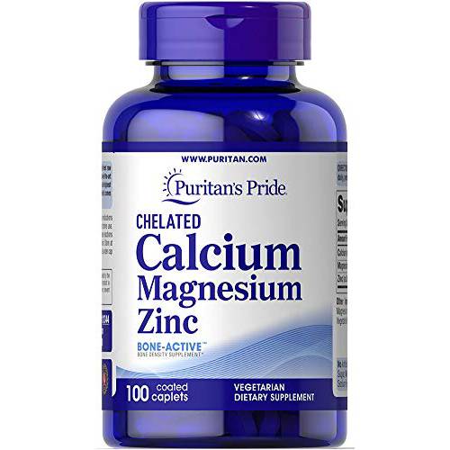 Puritan’s Pride Chelated Calcium, Magnesium, Zinc-100 Coated Caplets