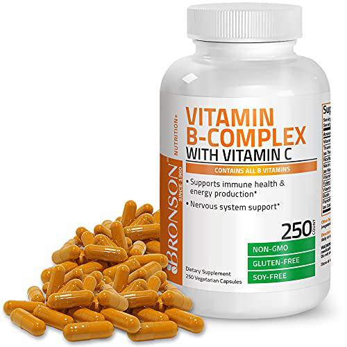 Bronson Vitamin B Complex with Vitamin C - Immune Health, Energy Support & Nervous System Support - Non-GMO, 250 Vegetarian Capsules