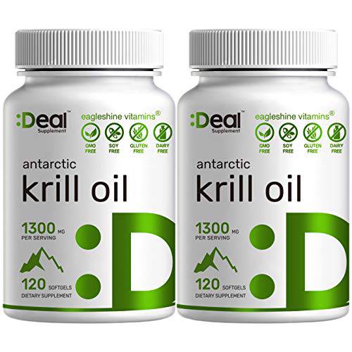 2 Pack of Antarctic Krill Oil Supplement 1000mg, 200 Softgels, High Potency | Mercury Free | Rich in Omega-3s, EPA, DHA, Astaxanthin & Phospholipids, Non-GMO, No Gluten