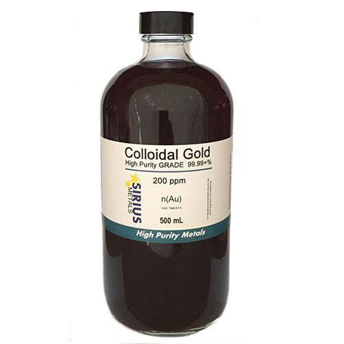 True Colloidal Gold – 200 ppm - 99.99+% Purity - 500 mL (16.9 Fl Oz) in Clear Glass Bottle - Made in USA