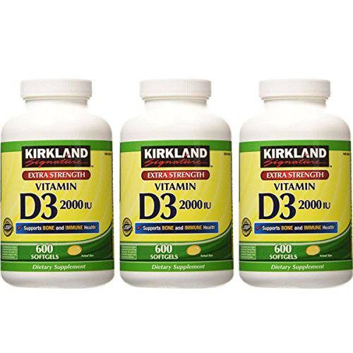 Kirkland Signature Extra Strength Vitamin D3 2000, 3 Packages (600 Softgels/Bottle)
