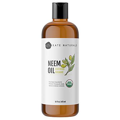 Kate Naturals Organic Neem Oil for Plant Spray (16 oz) USDA Certified Organic. 100% Pure Cold Pressed Neem Seed Oil with High Azadirachtin Content