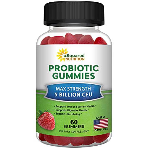 Probiotic Gummies - 5 Billion CFU - Probiotics for Women & Men Adults - Chewable Gummy Supplement Alternative to Capsules Pills - DE111 Bacillus Subtilis - Gut Digestive & Immune Health - 60 Gummies