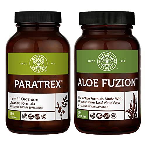 Global Healing Paratrex & Aloe Vera Kit - Advanced Herbal Supplement Detox of Unwanted Organisms for Healthy Digestion Natural Aloe Vera Leaf Supplement Supports Digestive System - 60 Capsules Each