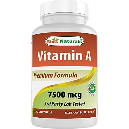 Best Naturals Vitamin A 25000 IU (7500 mcg), Non-GMO Formula Supports Healthy Vision & Immune System and Healthy Growth & Reproduction, 180 Softgels (180 Count (Pack of 1))
