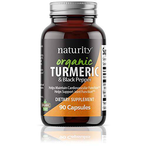 Naturity Organic Turmeric Curcumin Supplement - 180mg Curcumin per Serving with Organic Black Pepper - 90 Count - Daily Immune Support, Joint Supplement