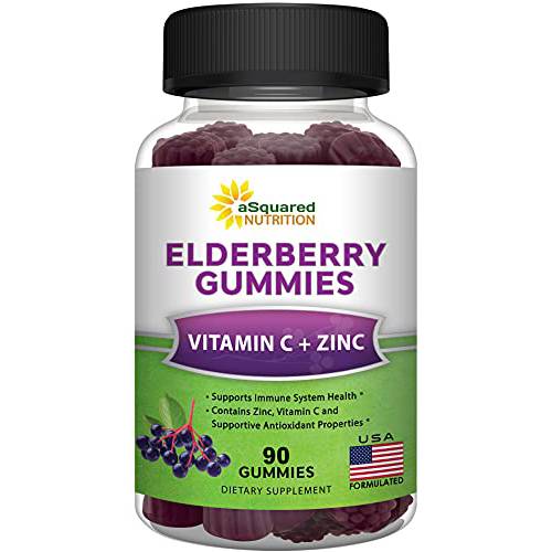 Sambucus Elderberry Gummies with Zinc and Vitamin C - Chewable Gummy Supplement Alternative to Capsules Pills - Black Elderberries w/VIT C for Adults Immune Support - 90 Gummies