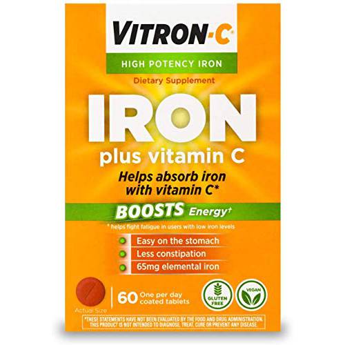 Vitron-C High Potency Iron Supplement with Vitamin C, 60 Count (Pack of 3) by Vitron-C