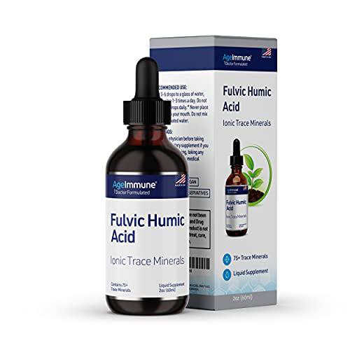 Fulvic Humic Acid Ionic Trace Minerals with Electrolytes Liquid Supplement. Plant Derived Water Extracted Mineral Drops, 75+ Trace Minerals for Energy Boost and Hydration. Up to 8 months supply. 2oz.