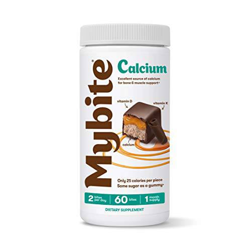 Mybite Calcium Chocolate Supplement, 60 Bites, Calcium Plus Vitamin D and K to Support Bone and Immune Health