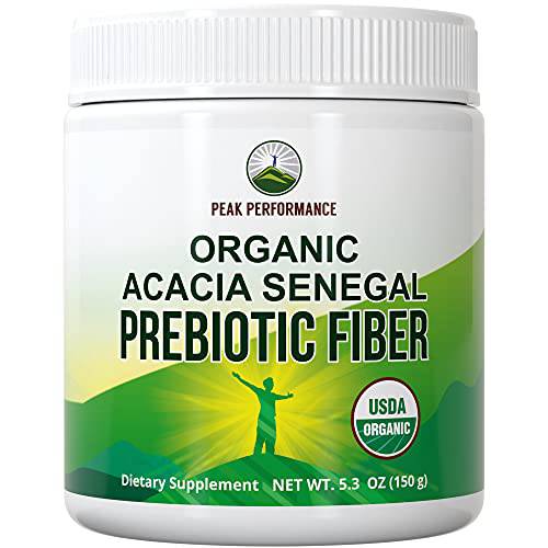 Organic Acacia Senegal Prebiotic Fiber Powder. USDA Organic Plant Based Vegan Prebiotics Supplement for Gut Health. with Digestive Enzymes for Digestion, Roughage Without Bloating, Gas